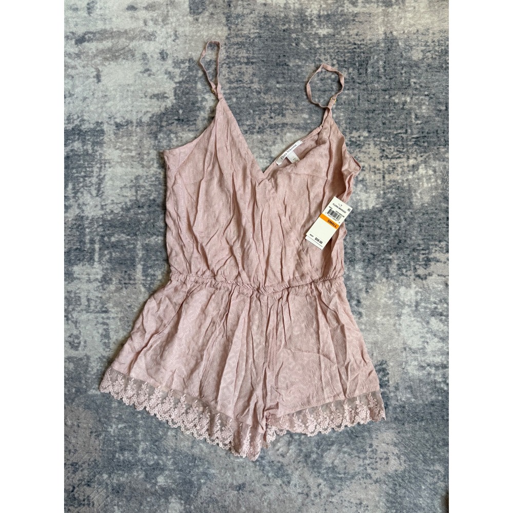 Flora Nikrooz Sepia Rose Lace Trim Romper Sleepwear Pink Small NWT